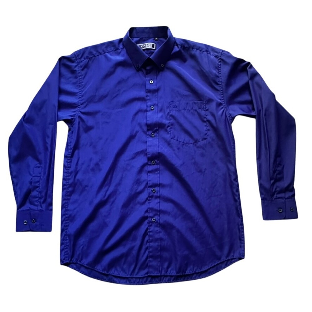 Versace Classic V2 Royal Blue Long Sleeve Button Down Dress Shirt 16.5 33-34